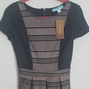 Dina Joe Knit Dress Sz M Cap Sleeves Pleated
